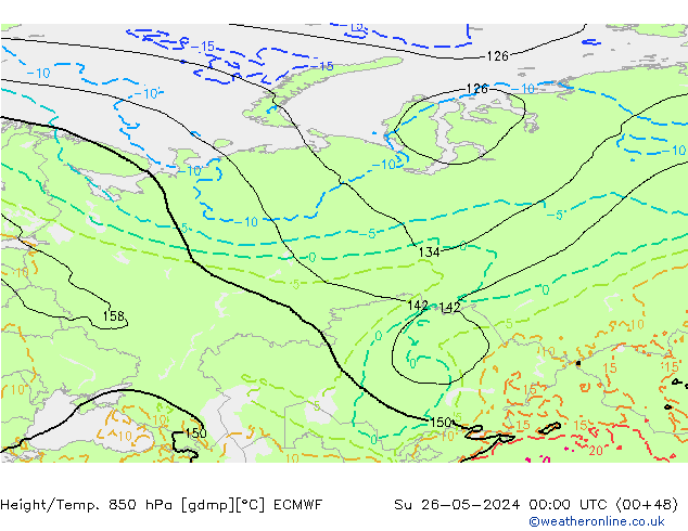 Z500/Yağmur (+YB)/Z850 ECMWF Paz 26.05.2024 00 UTC