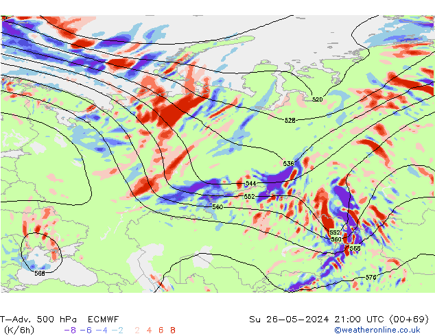 T-Adv. 500 hPa ECMWF  26.05.2024 21 UTC