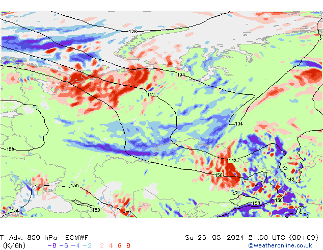 T-Adv. 850 hPa ECMWF Ne 26.05.2024 21 UTC