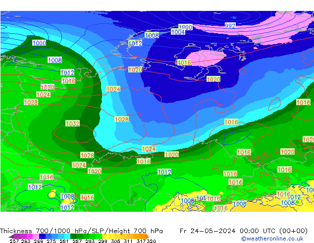 Thck 700-1000 hPa ECMWF Fr 24.05.2024 00 UTC