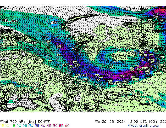 Viento 700 hPa ECMWF mié 29.05.2024 12 UTC