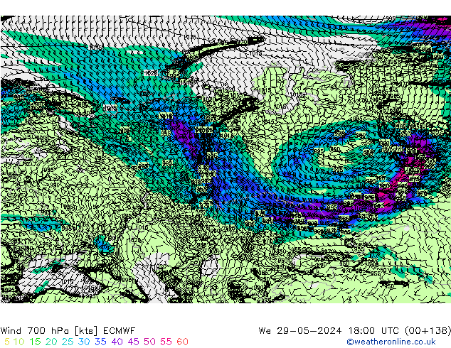 Wind 700 hPa ECMWF St 29.05.2024 18 UTC