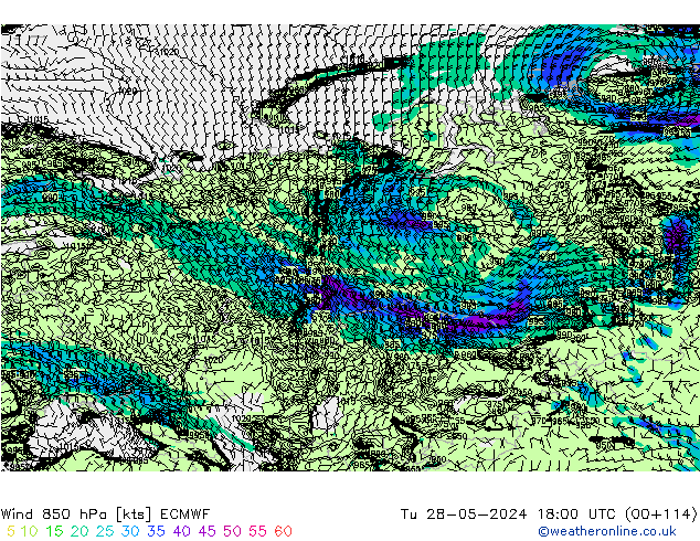 Viento 850 hPa ECMWF mar 28.05.2024 18 UTC