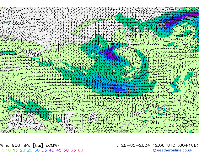 Vento 900 hPa ECMWF Ter 28.05.2024 12 UTC