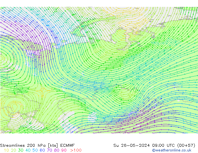 Linha de corrente 200 hPa ECMWF Dom 26.05.2024 09 UTC