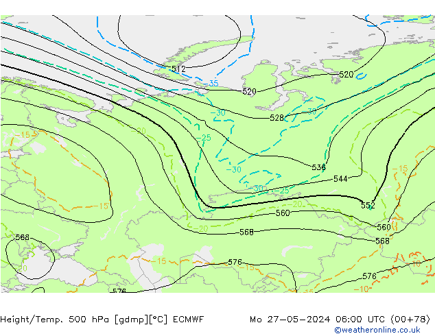 Z500/Rain (+SLP)/Z850 ECMWF  27.05.2024 06 UTC