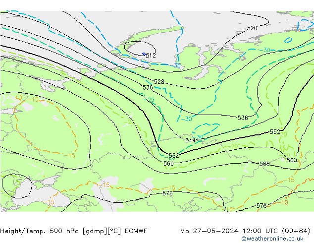 Z500/Rain (+SLP)/Z850 ECMWF Seg 27.05.2024 12 UTC