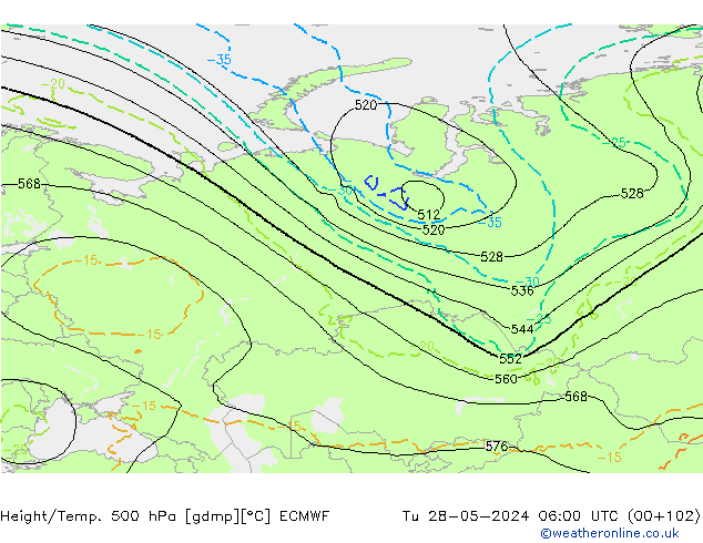 Z500/Yağmur (+YB)/Z850 ECMWF Sa 28.05.2024 06 UTC