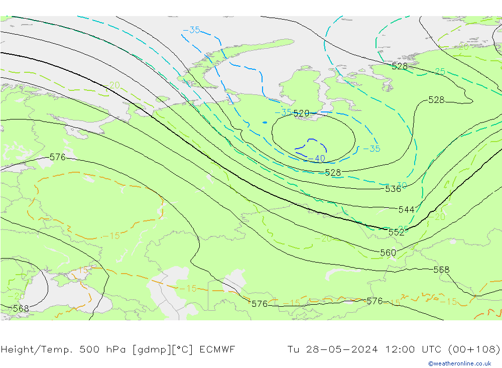 Z500/Rain (+SLP)/Z850 ECMWF вт 28.05.2024 12 UTC