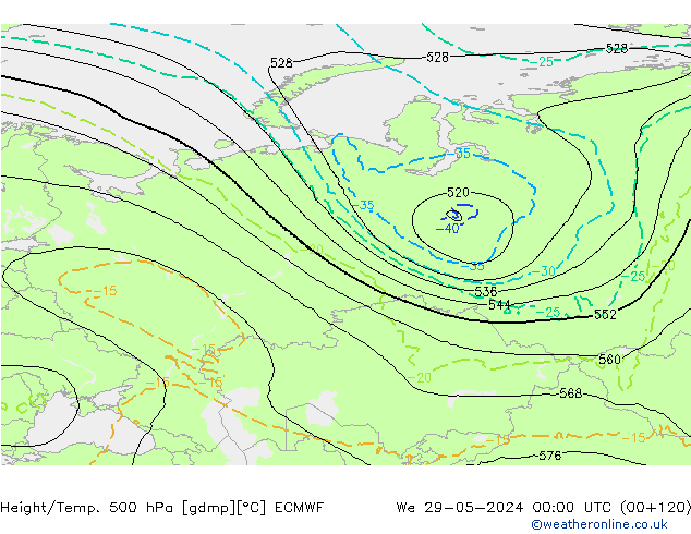 Z500/Yağmur (+YB)/Z850 ECMWF Çar 29.05.2024 00 UTC