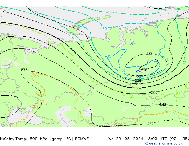 Z500/Rain (+SLP)/Z850 ECMWF We 29.05.2024 18 UTC