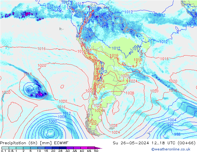 Precipitation (6h) ECMWF Ne 26.05.2024 18 UTC