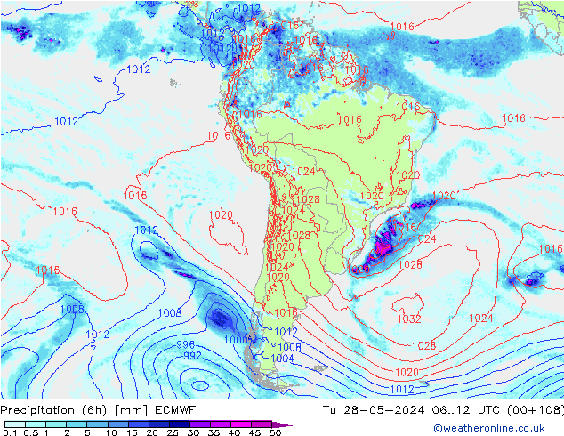 Z500/Rain (+SLP)/Z850 ECMWF  28.05.2024 12 UTC