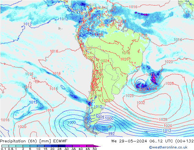 Z500/Rain (+SLP)/Z850 ECMWF We 29.05.2024 12 UTC