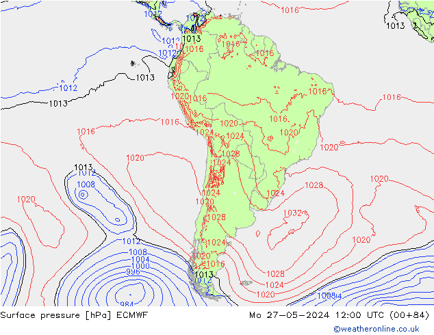 Presión superficial ECMWF lun 27.05.2024 12 UTC