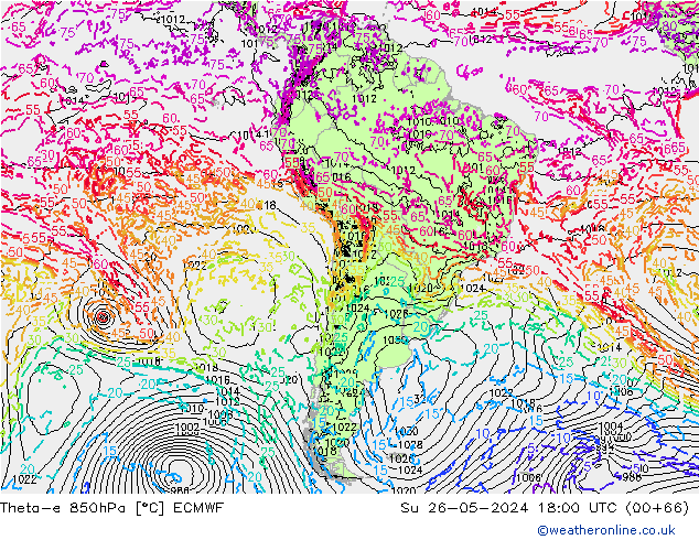 Theta-e 850hPa ECMWF Su 26.05.2024 18 UTC