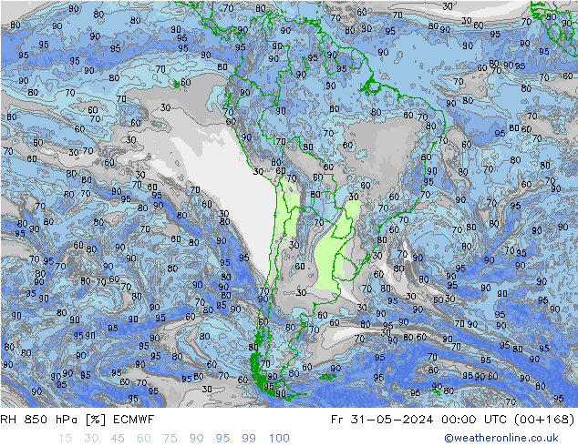 RH 850 hPa ECMWF Fr 31.05.2024 00 UTC