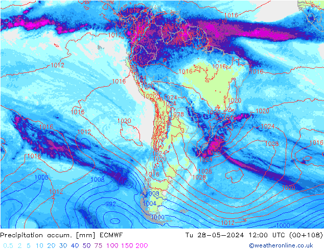 Precipitation accum. ECMWF Tu 28.05.2024 12 UTC