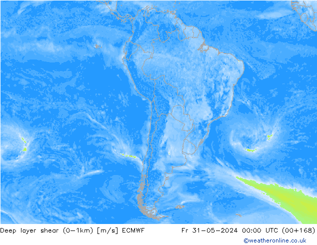 Deep layer shear (0-1km) ECMWF Fr 31.05.2024 00 UTC