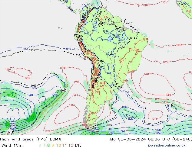 High wind areas ECMWF  03.06.2024 00 UTC