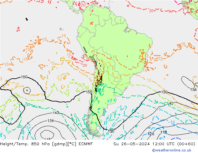 Z500/Rain (+SLP)/Z850 ECMWF dom 26.05.2024 12 UTC