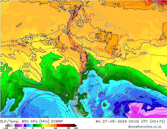 SLP/Temp. 850 hPa ECMWF Mo 27.05.2024 00 UTC