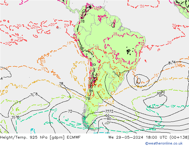 Yükseklik/Sıc. 925 hPa ECMWF Çar 29.05.2024 18 UTC