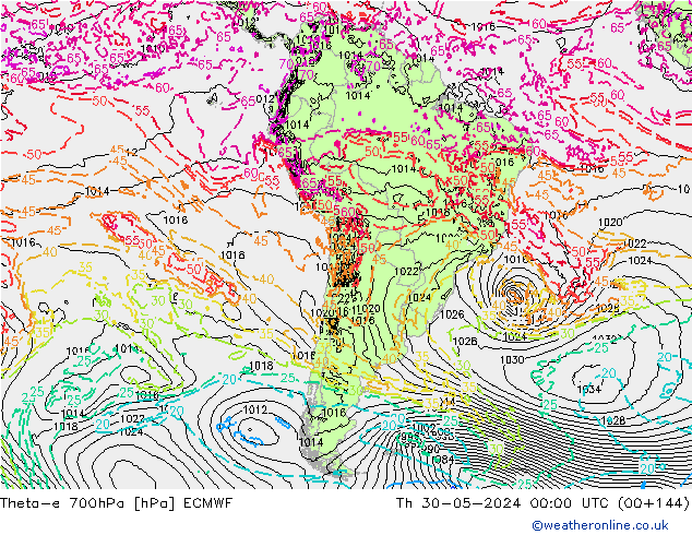 Theta-e 700hPa ECMWF Per 30.05.2024 00 UTC