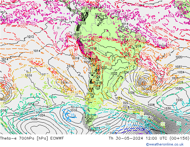 Theta-e 700hPa ECMWF Do 30.05.2024 12 UTC