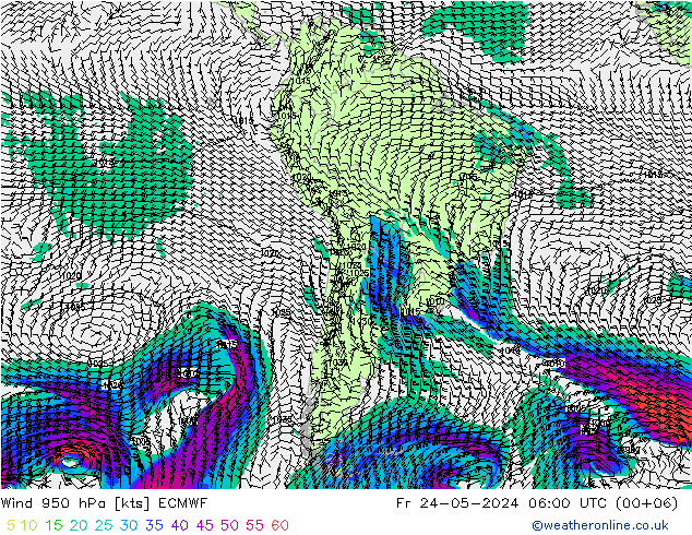 Vento 950 hPa ECMWF Sex 24.05.2024 06 UTC