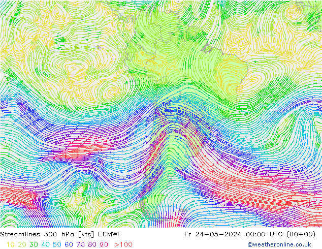 Linea di flusso 300 hPa ECMWF ven 24.05.2024 00 UTC