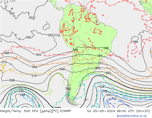 Z500/Rain (+SLP)/Z850 ECMWF sam 25.05.2024 06 UTC