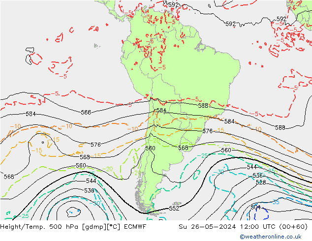 Z500/Rain (+SLP)/Z850 ECMWF dom 26.05.2024 12 UTC