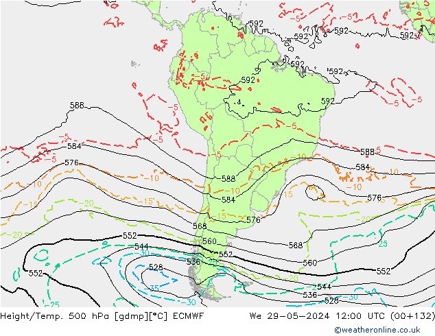 Z500/Rain (+SLP)/Z850 ECMWF We 29.05.2024 12 UTC