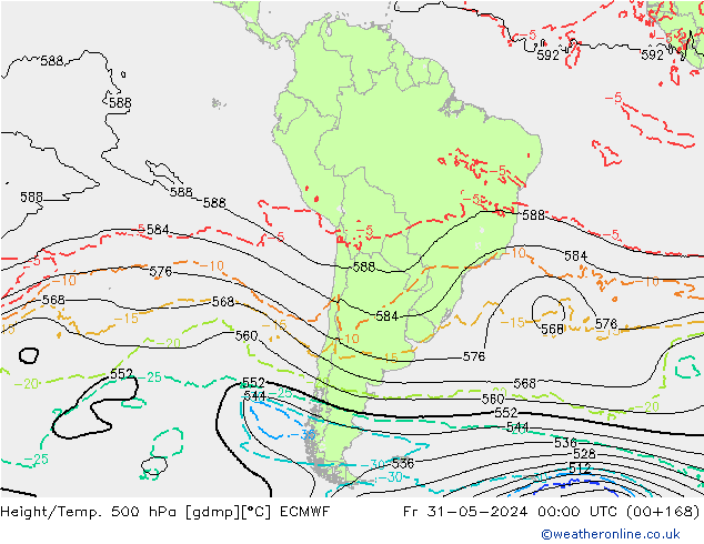 Z500/Rain (+SLP)/Z850 ECMWF ven 31.05.2024 00 UTC