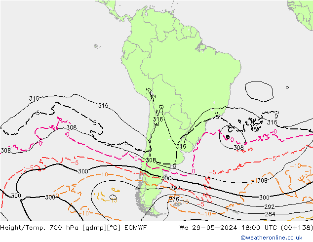 Géop./Temp. 700 hPa ECMWF mer 29.05.2024 18 UTC