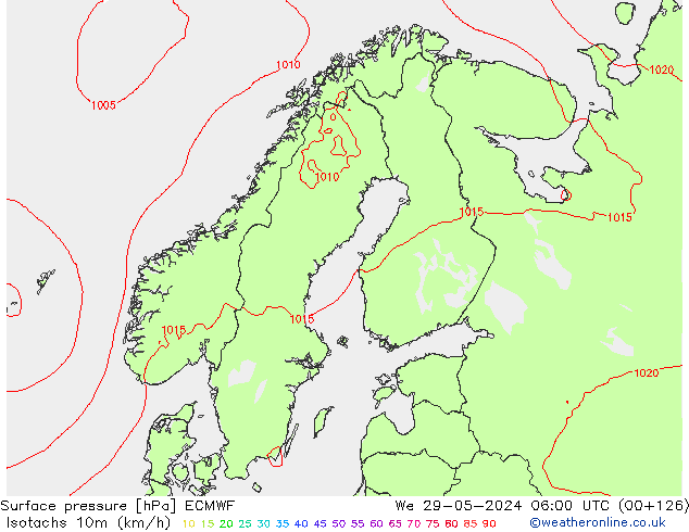 Isotachen (km/h) ECMWF wo 29.05.2024 06 UTC