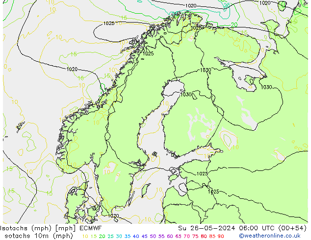 Isotachs (mph) ECMWF Dom 26.05.2024 06 UTC