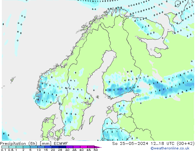 Precipitation (6h) ECMWF So 25.05.2024 18 UTC