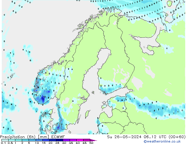 Precipitação (6h) ECMWF Dom 26.05.2024 12 UTC