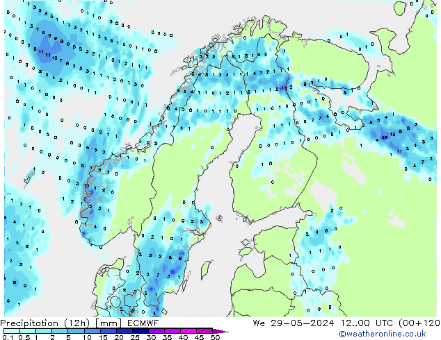 Precipitation (12h) ECMWF St 29.05.2024 00 UTC