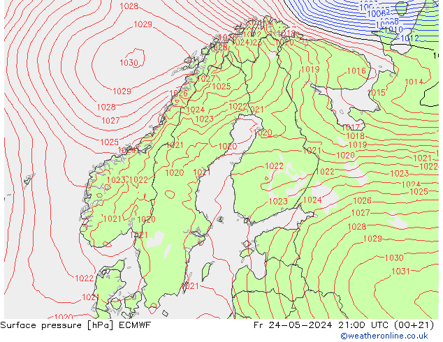 Surface pressure ECMWF Fr 24.05.2024 21 UTC