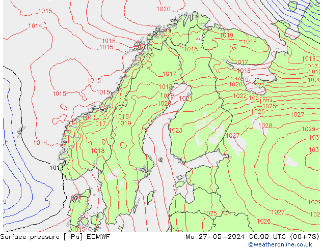 Presión superficial ECMWF lun 27.05.2024 06 UTC