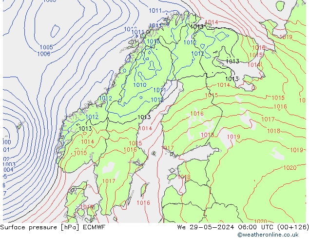 Luchtdruk (Grond) ECMWF wo 29.05.2024 06 UTC