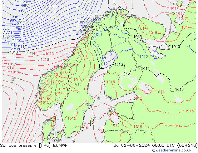 Luchtdruk (Grond) ECMWF zo 02.06.2024 00 UTC