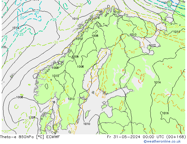 Theta-e 850гПа ECMWF пт 31.05.2024 00 UTC