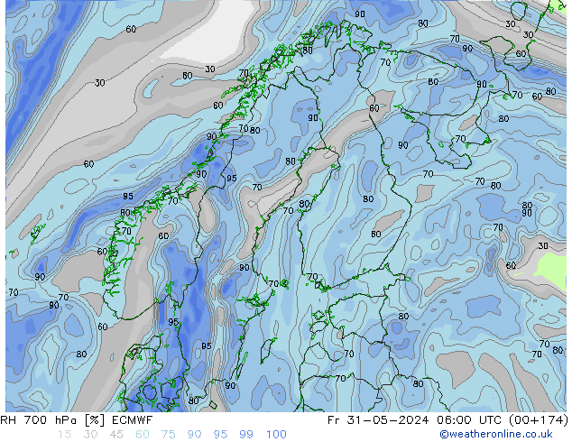 RH 700 hPa ECMWF Sex 31.05.2024 06 UTC