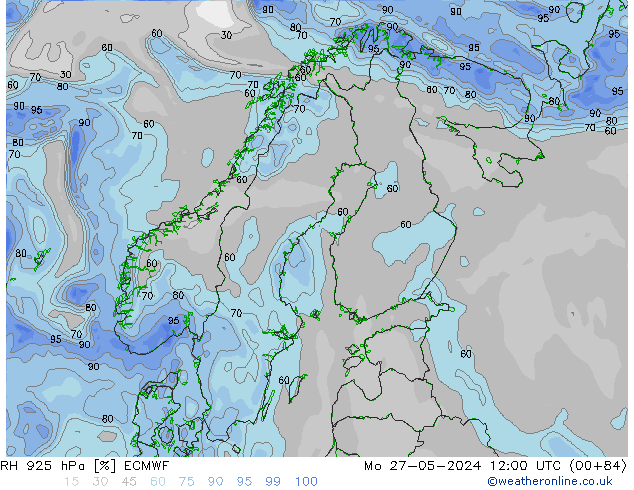 RH 925 hPa ECMWF pon. 27.05.2024 12 UTC