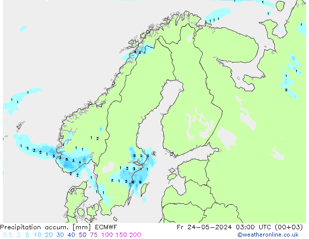 Precipitation accum. ECMWF Fr 24.05.2024 03 UTC