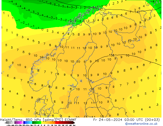 Height/Temp. 850 hPa ECMWF Pá 24.05.2024 03 UTC